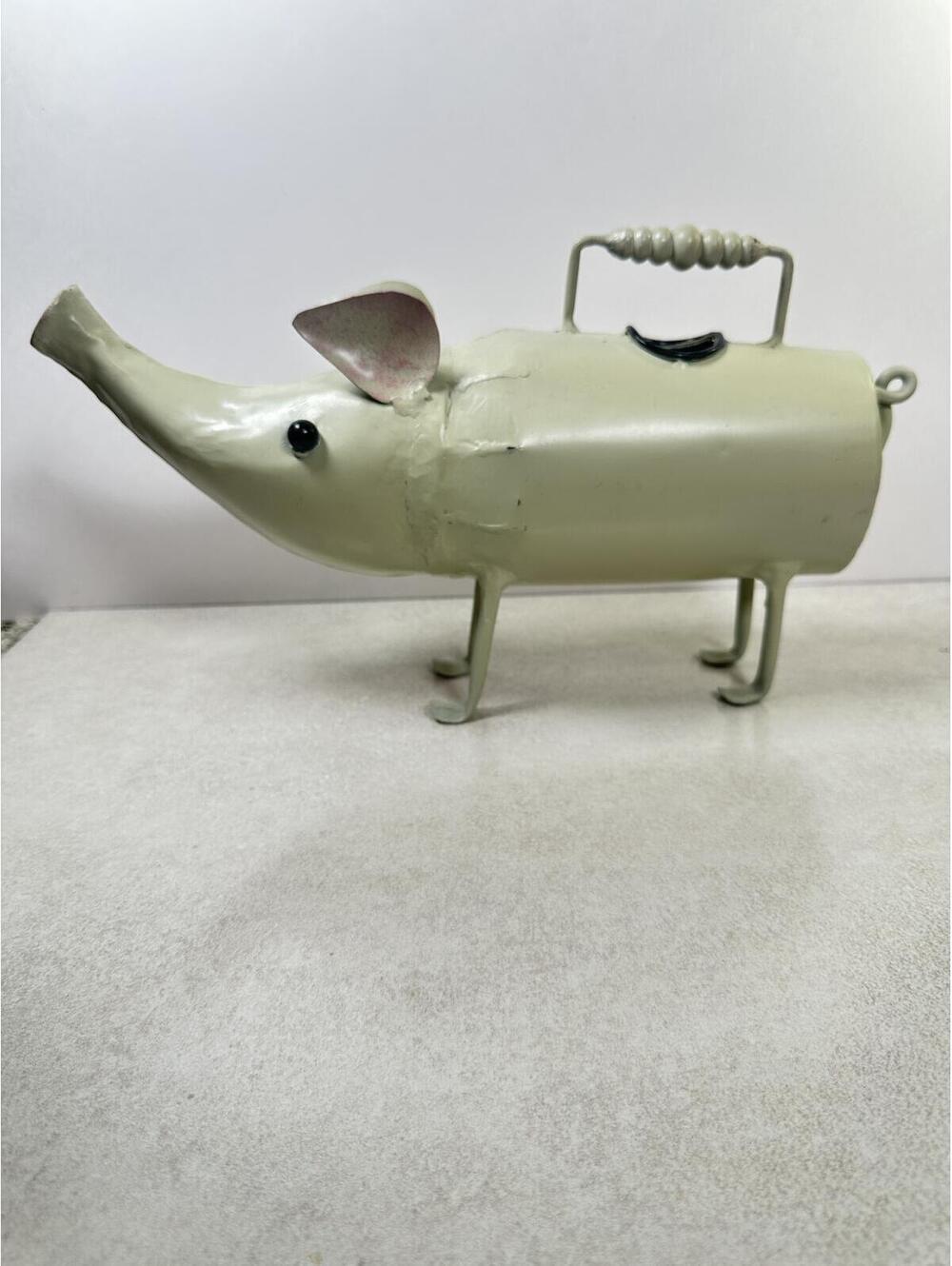 Pig Metal Watering Can Rustic Folk Art Whimsical Cottagecore Garden Decor